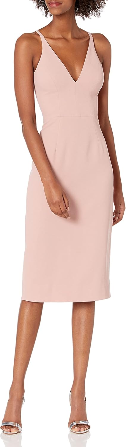 Dress the Population Lyla plunging sleeveless fitted midi sheath dress in [color] — view 1