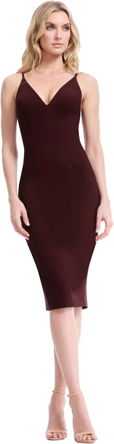 Dress the Population Lyla plunging sleeveless fitted midi sheath dress in [color] — view 2