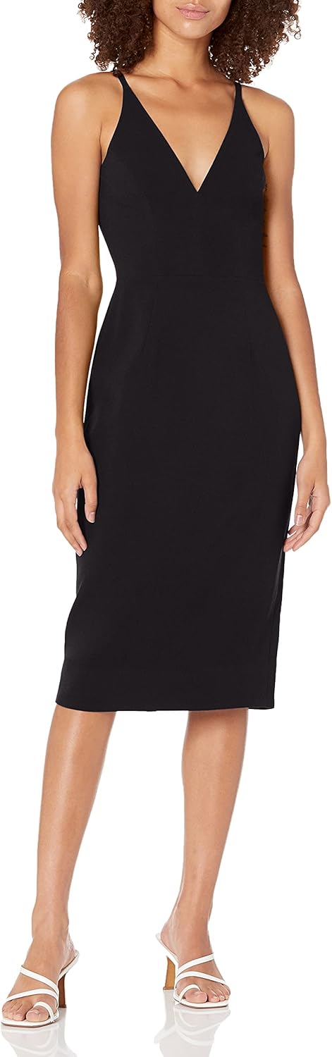 Dress the Population Lyla plunging sleeveless fitted midi sheath dress in [color] — view 4