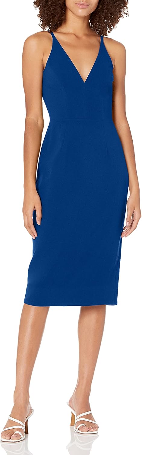 Dress the Population Lyla plunging sleeveless fitted midi sheath dress in [color] — view 5