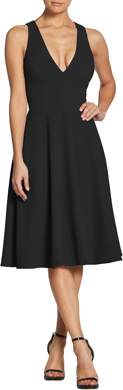 Dress the Population Catalina solid sleeveless fit and flare midi dress in {color} — view 2