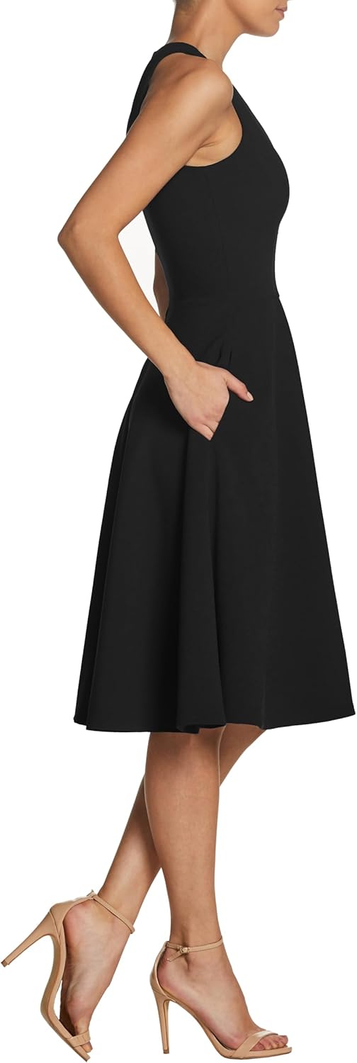 Dress the Population Catalina solid sleeveless fit and flare midi dress in {color} — view 3