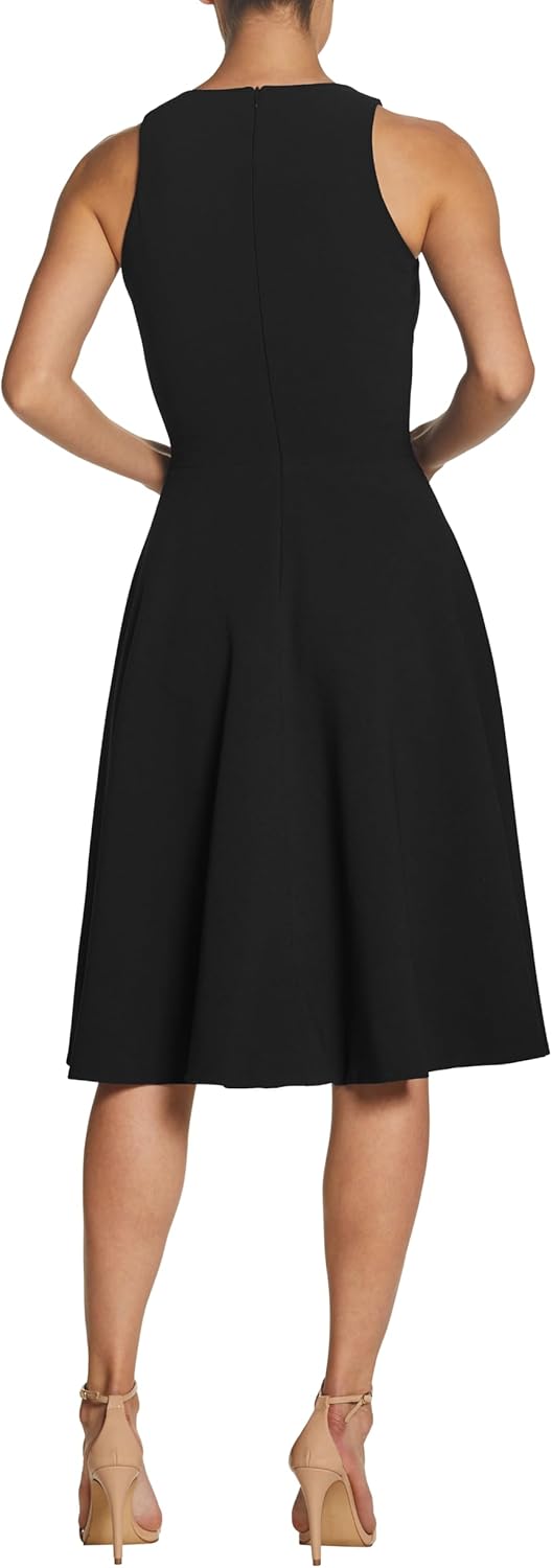 Dress the Population Catalina solid sleeveless fit and flare midi dress in {color} — view 4