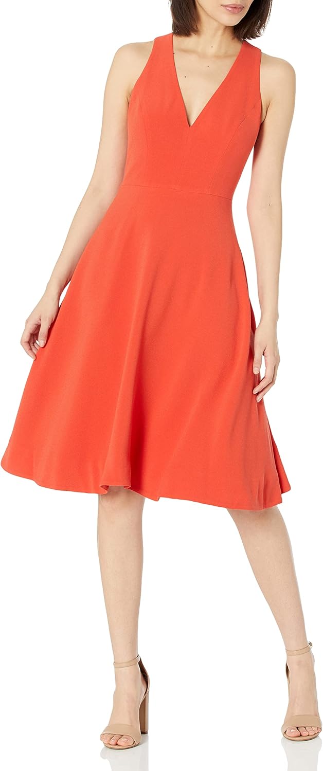 Dress the Population Catalina solid sleeveless fit and flare midi dress in {color} — view 5
