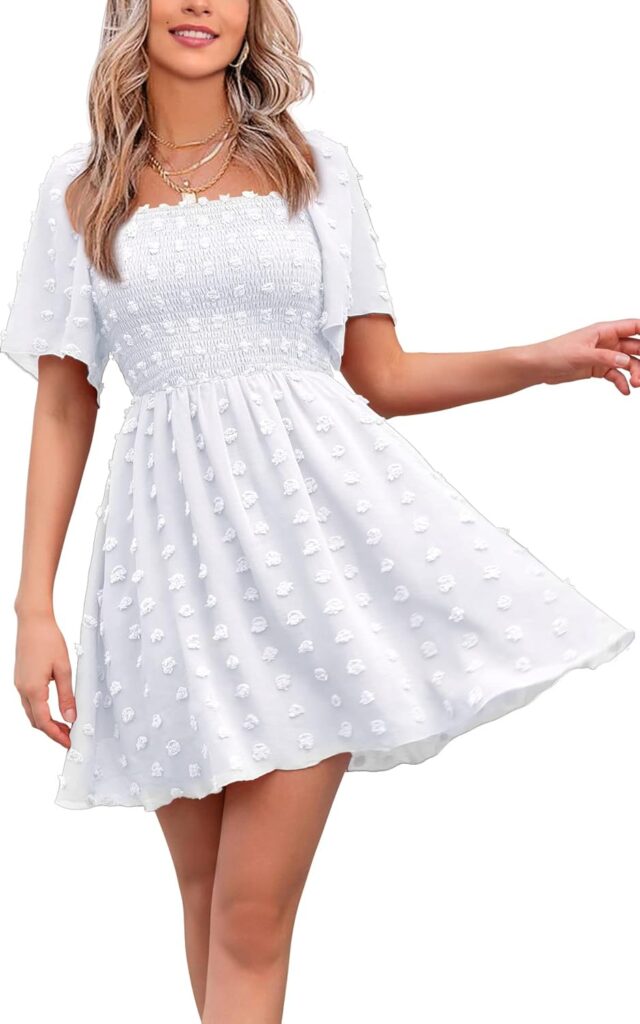 Polka Dot Flowy Mini Dress for Summer Beach Casual 2026