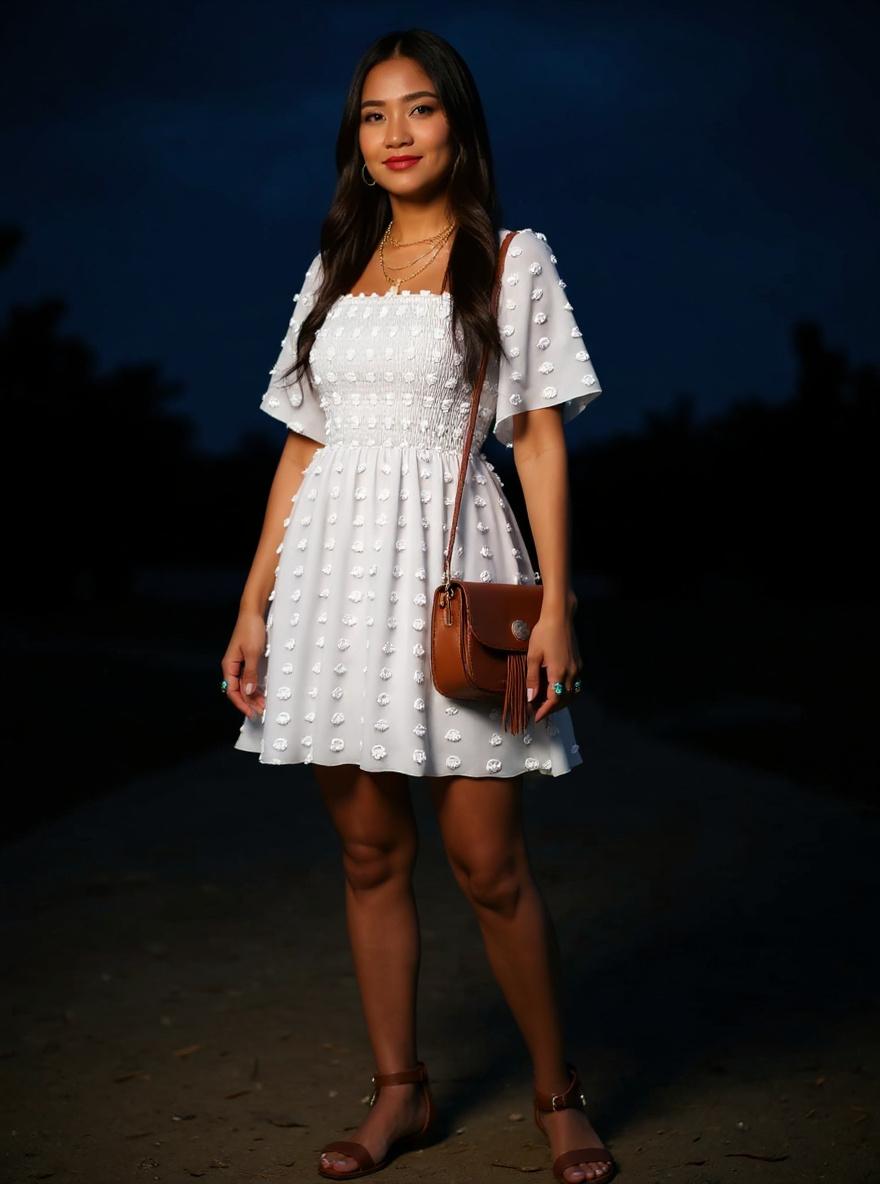 EXLURA women's {color} polka dot short sleeve casual mini dress with square neck and ruffle details — view 5 a