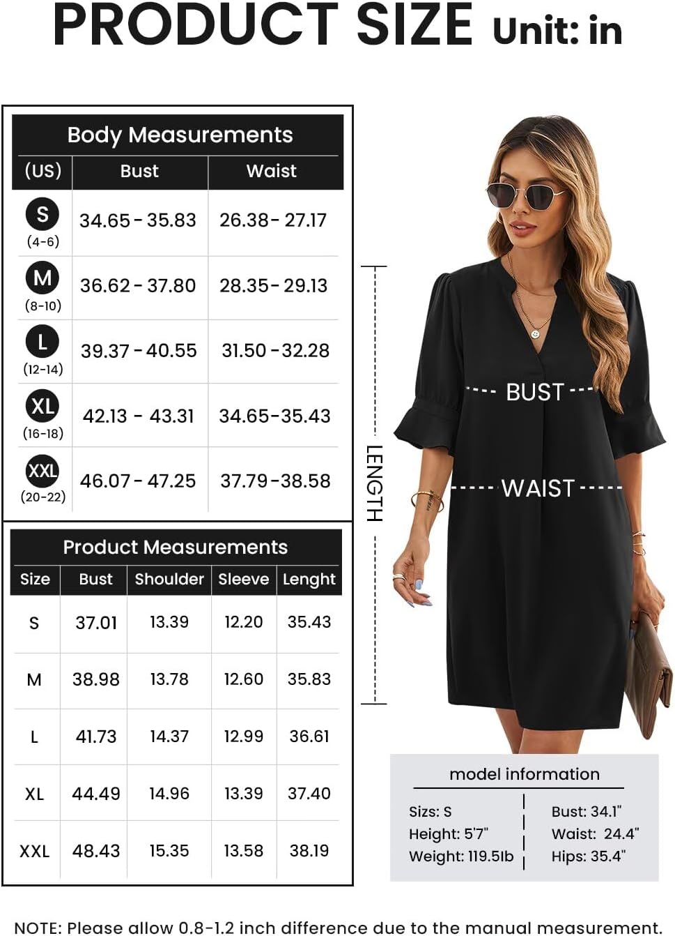QACOHU women's casual summer dress with V-neckline, ruffle short sleeves, and shift silhouette in [color] — view 2