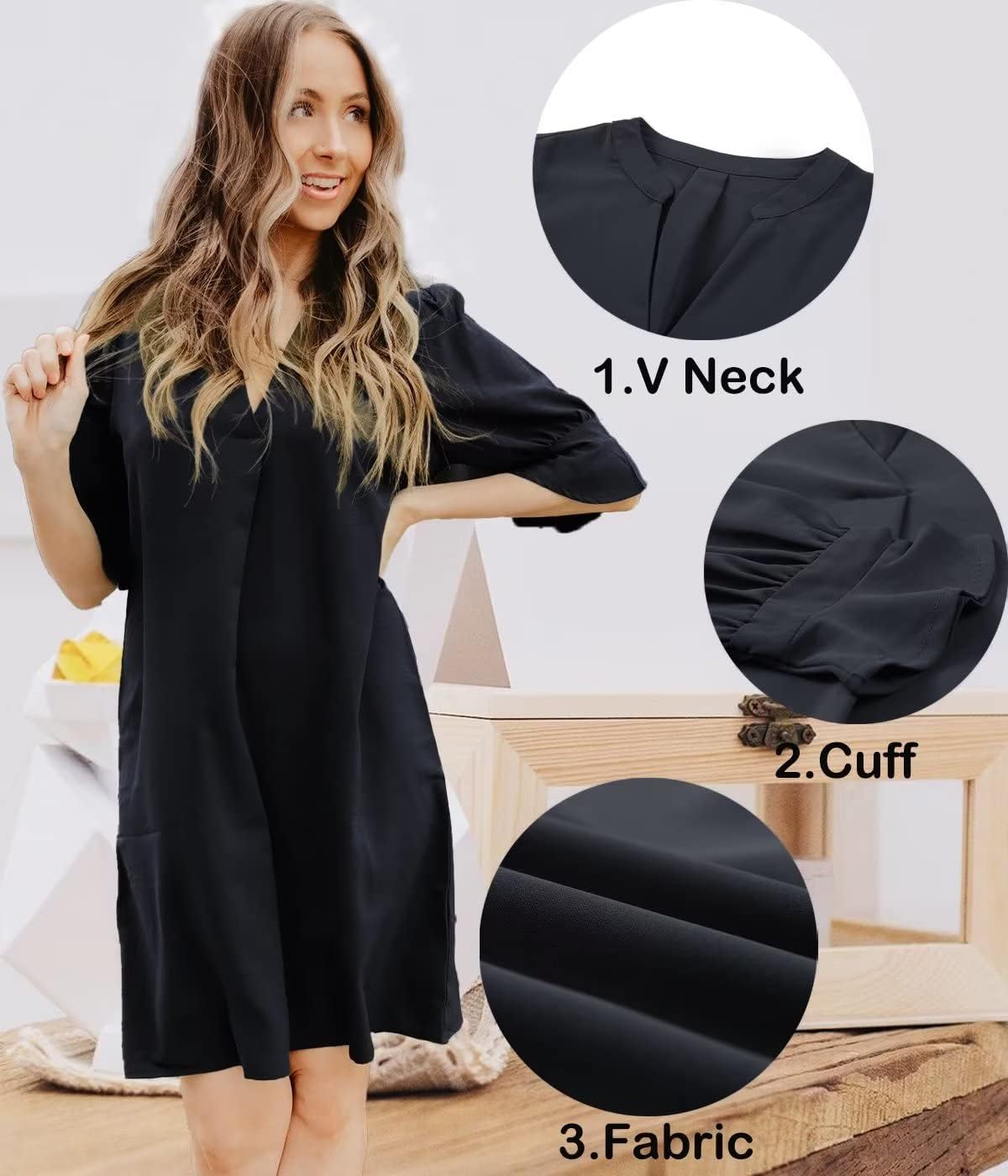 QACOHU women's casual summer dress with V-neckline, ruffle short sleeves, and shift silhouette in [color] — view 5