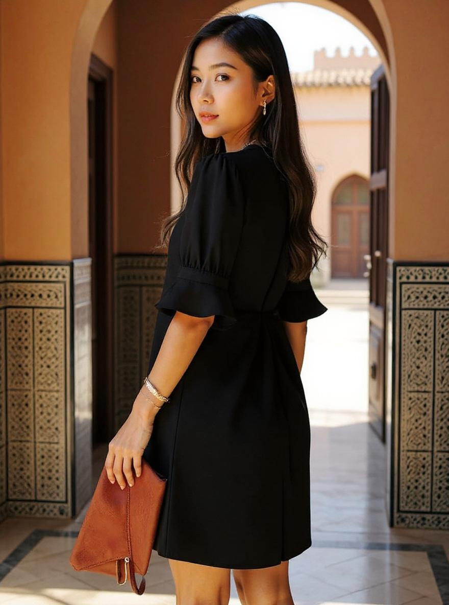 QACOHU women's casual summer dress with V-neckline, ruffle short sleeves, and shift silhouette in [color] — view 2