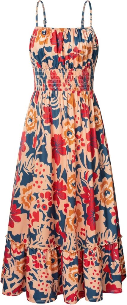 Boho Floral Smocked Maxi Dress for Beach Vacation 2026