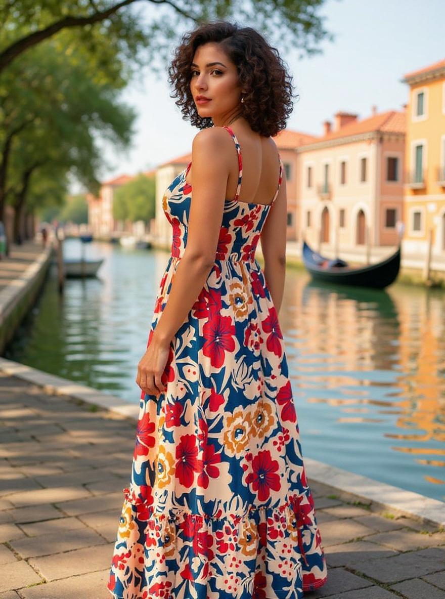 GRACE KARIN {color} smocked floral boho maxi beach dress with pockets, front view — view 2