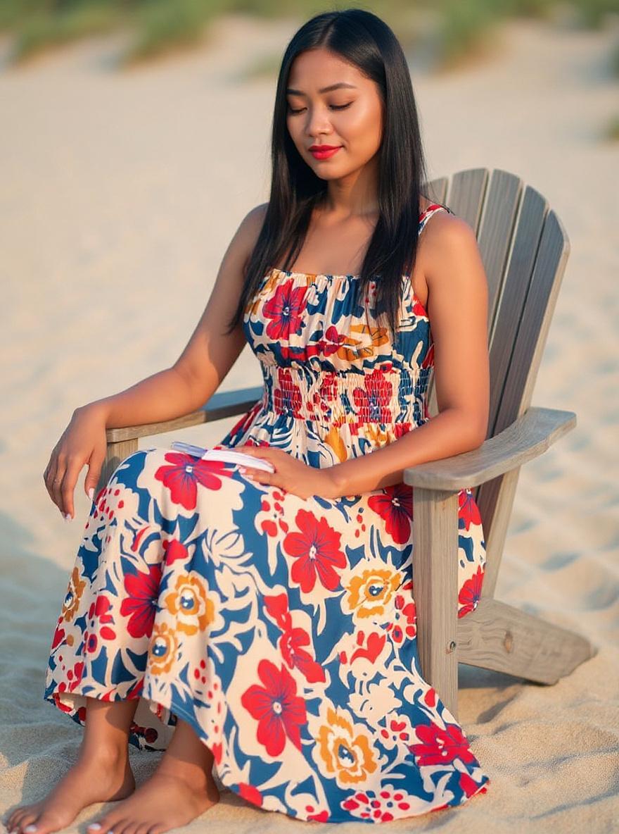 GRACE KARIN {color} smocked floral boho maxi beach dress with pockets, front view — view 4