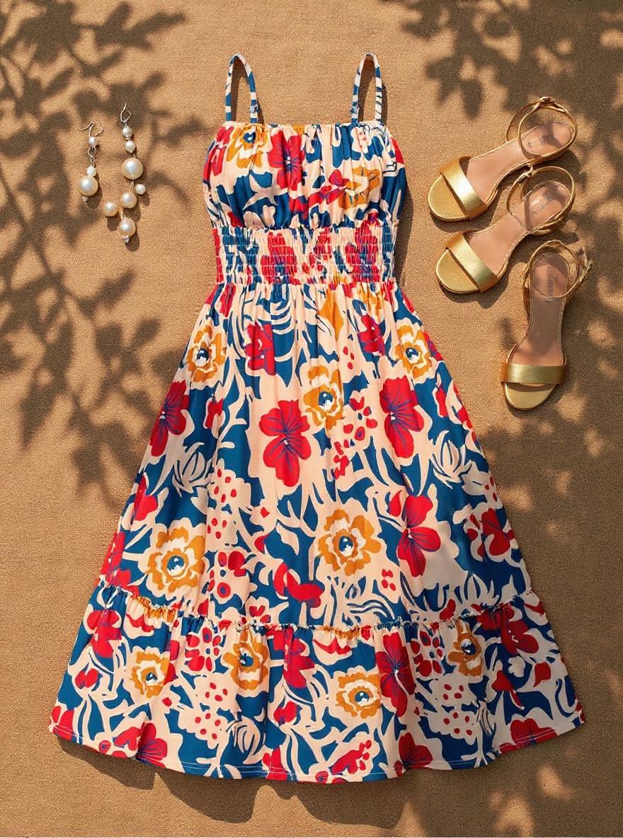 GRACE KARIN {color} smocked floral boho maxi beach dress with pockets, front view — view 7 a