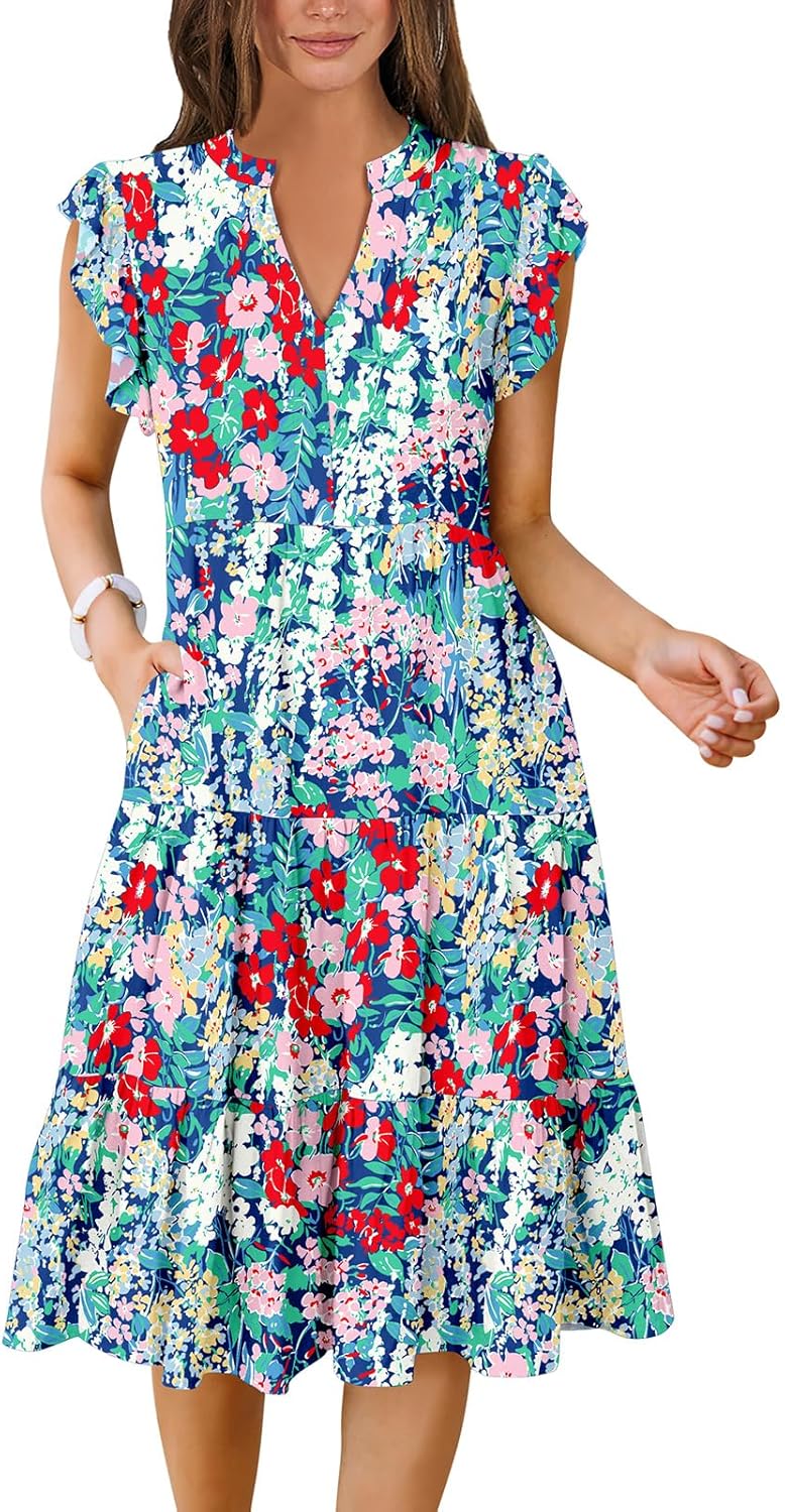 ANRABESS women's boho beach midi dress with ruffle sleeves and tiered flowy skirt in {color} — view 4