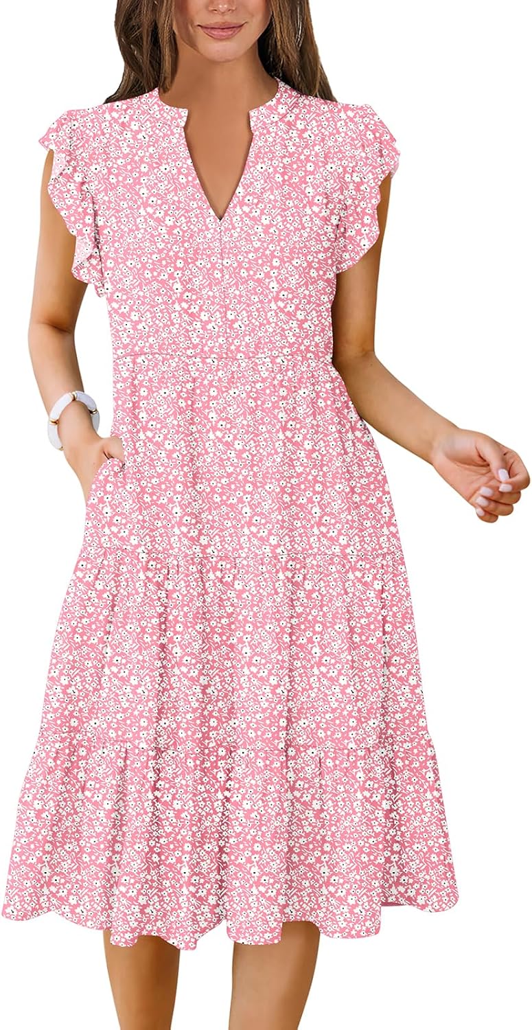 ANRABESS women's boho beach midi dress with ruffle sleeves and tiered flowy skirt in {color} — view 5