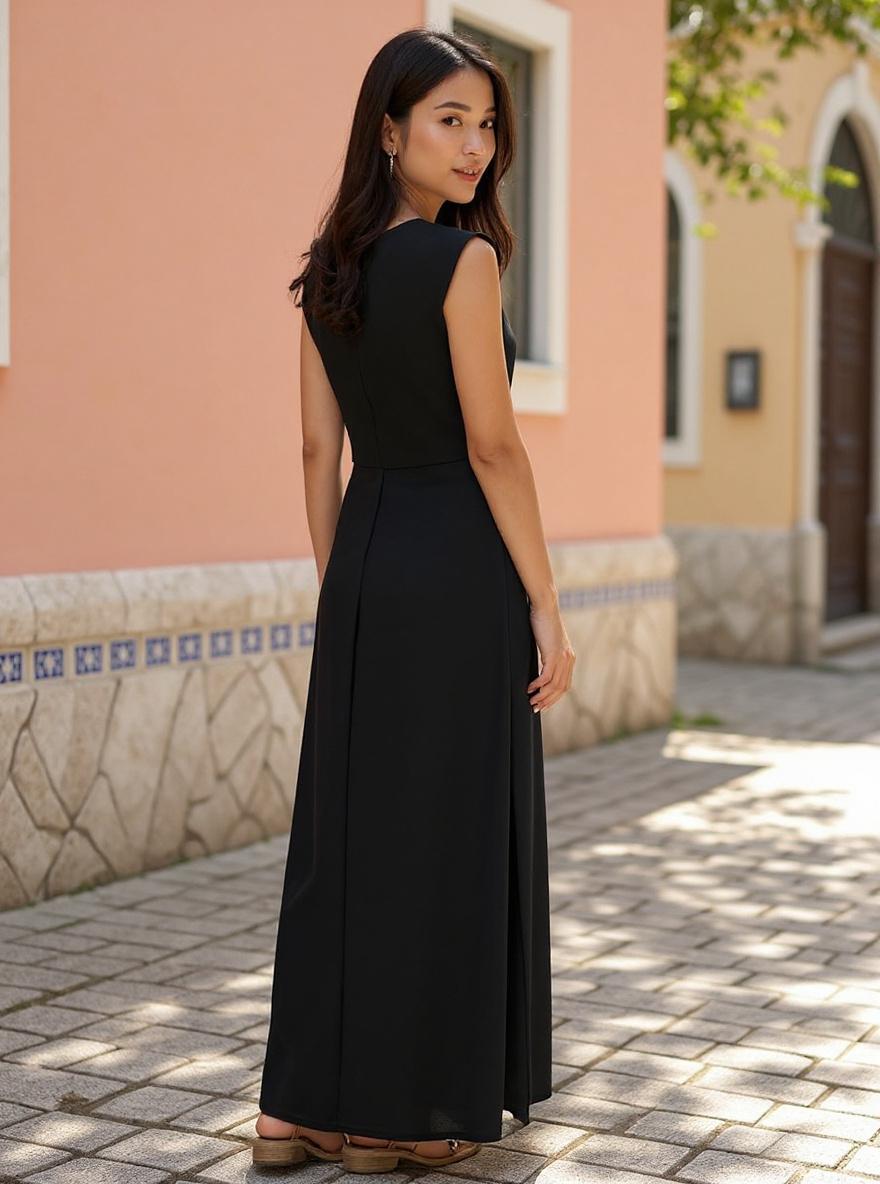 GRECERELLE women's casual maxi dress in [COLOR], loose round neck fit with pockets, wrinkle-free fabric — view 2