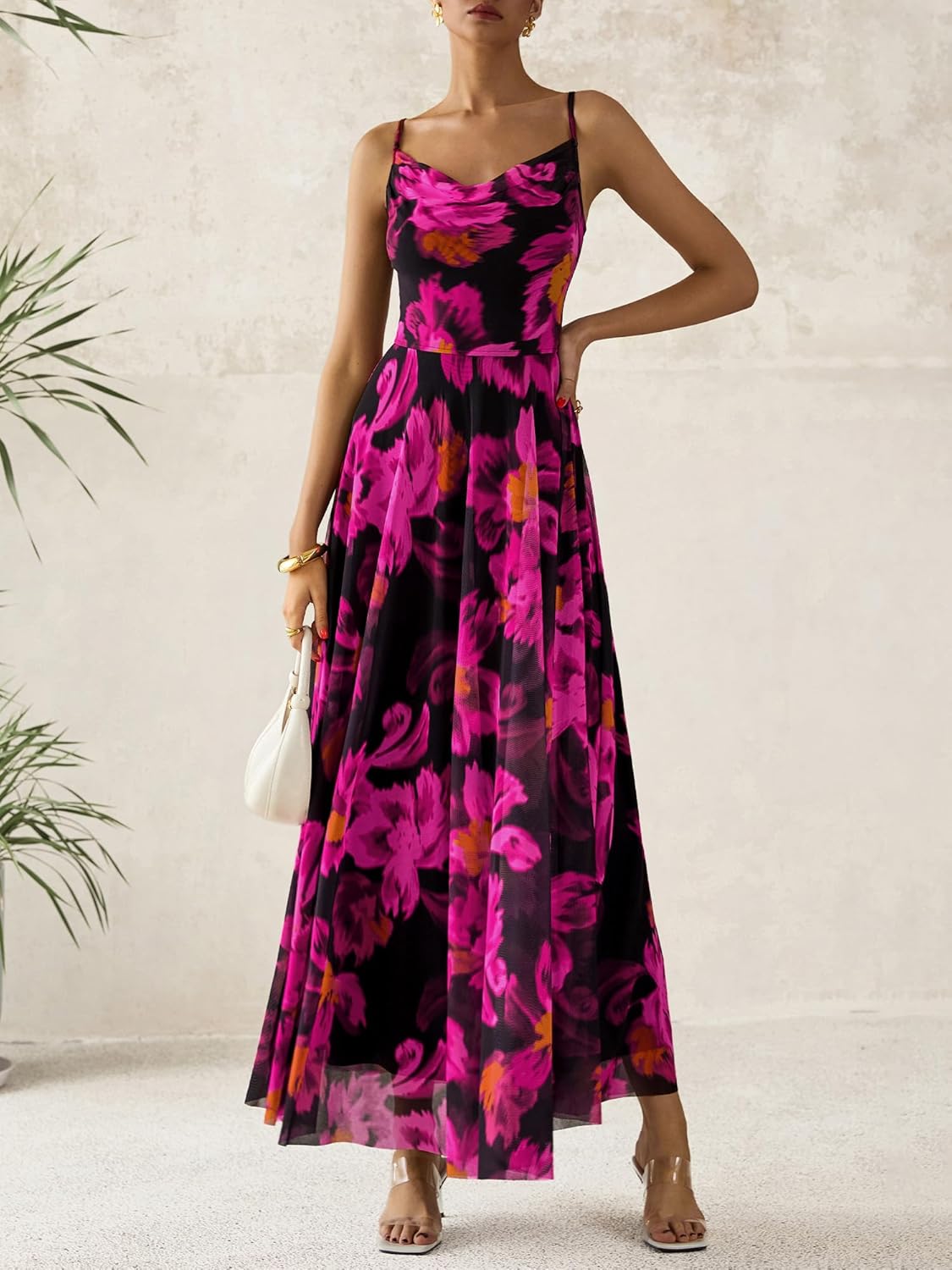 BTFBM women's floral printed maxi dress with spaghetti straps in [color], boho style — view 2