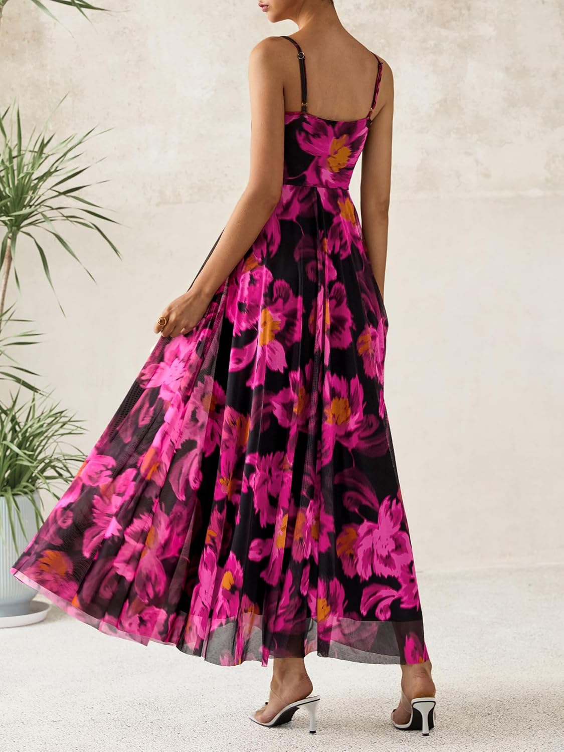 BTFBM women's floral printed maxi dress with spaghetti straps in [color], boho style — view 3