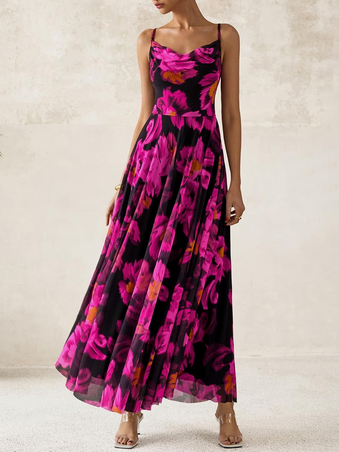 BTFBM women's floral printed maxi dress with spaghetti straps in [color], boho style — view 4