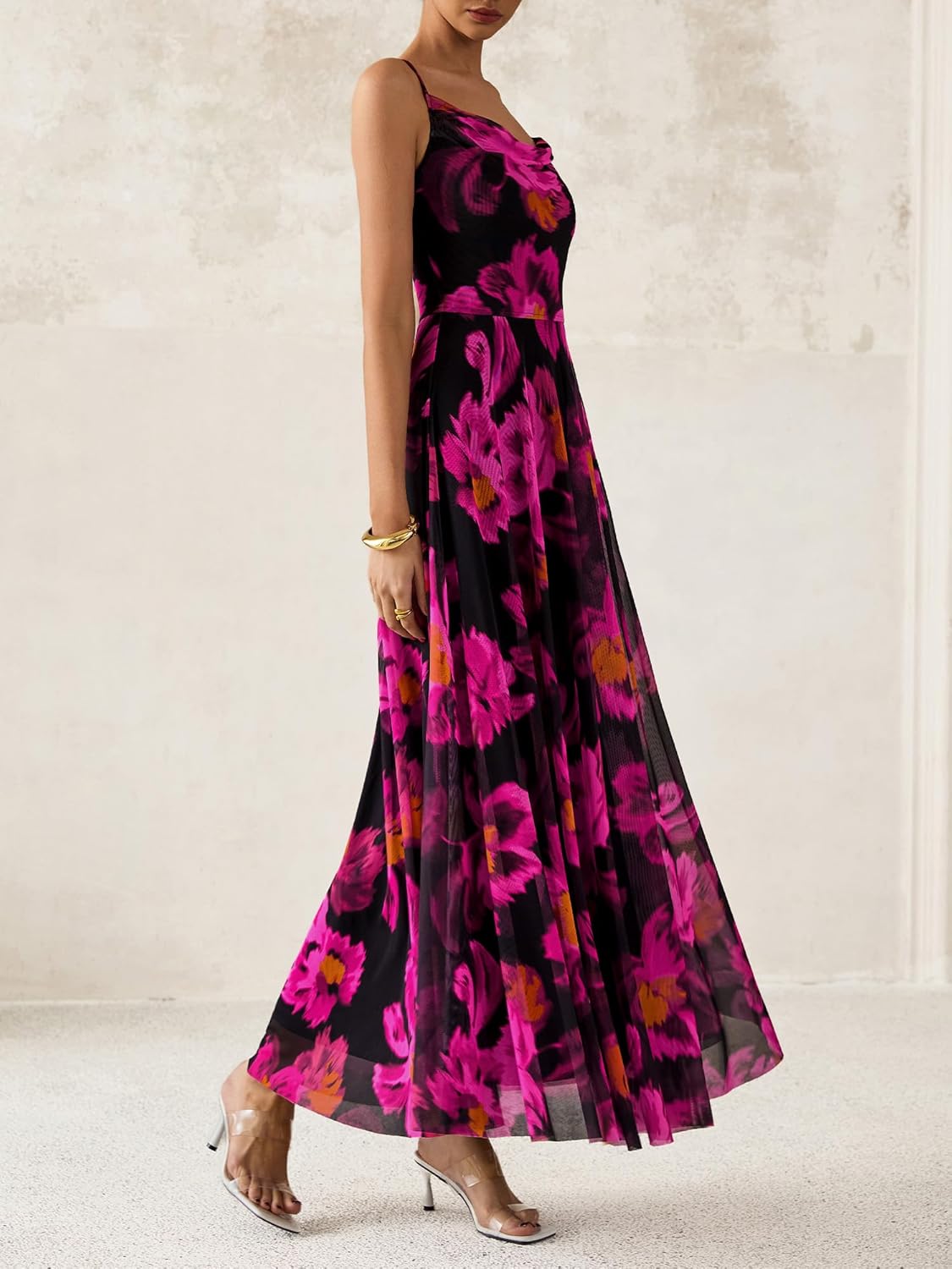 BTFBM women's floral printed maxi dress with spaghetti straps in [color], boho style — view 3