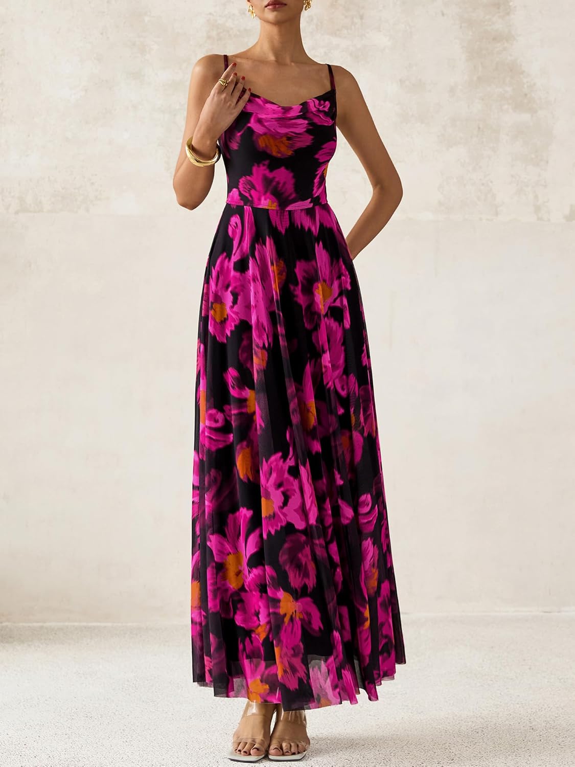 BTFBM women's floral printed maxi dress with spaghetti straps in [color], boho style — view 4