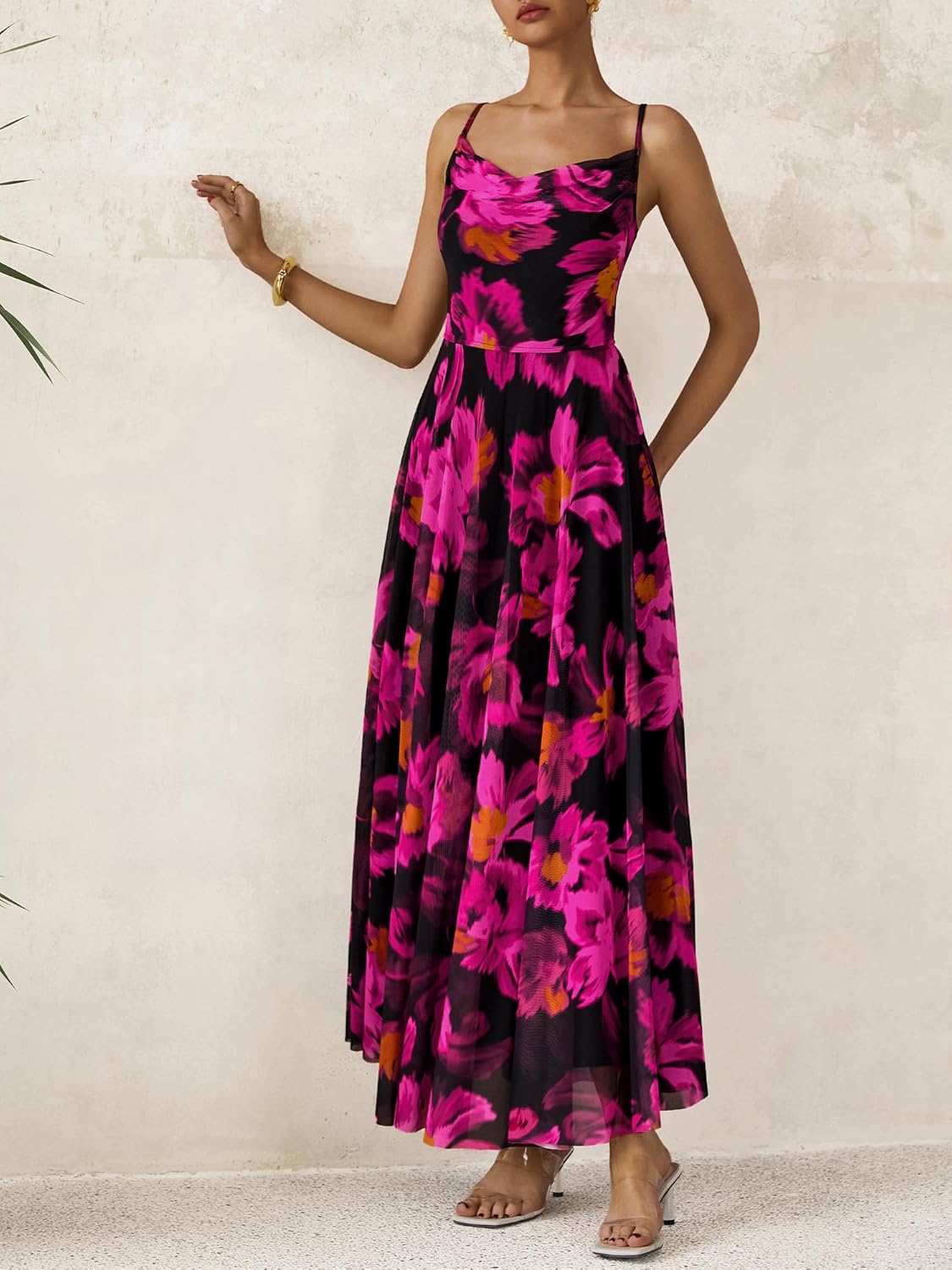 BTFBM women's floral printed maxi dress with spaghetti straps in [color], boho style — view 5