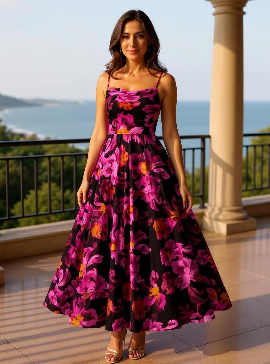 BTFBM women's floral printed maxi dress with spaghetti straps in [color], boho style — view 1