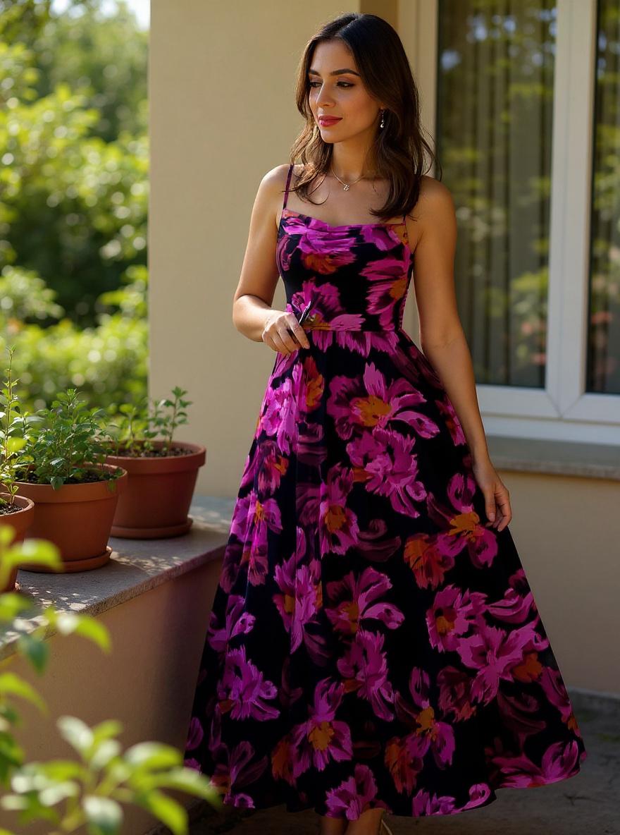 BTFBM women's floral printed maxi dress with spaghetti straps in [color], boho style — view 2