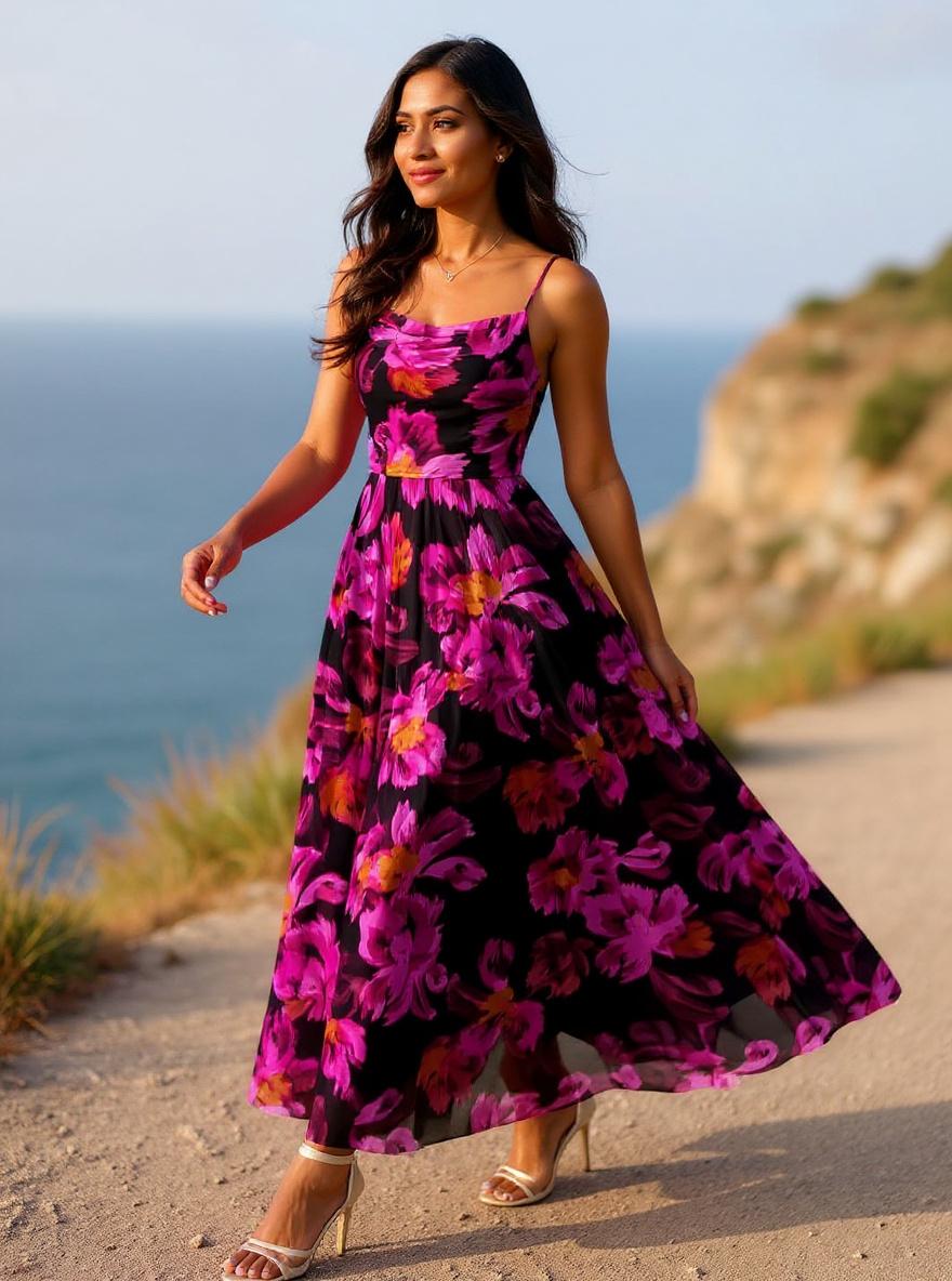 BTFBM women's floral printed maxi dress with spaghetti straps in [color], boho style — view 3 a