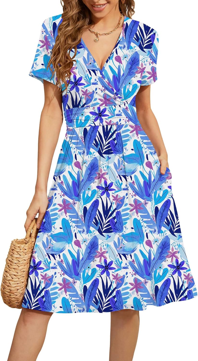 WEACZZY women's short sleeve v-neck casual dress in {color} floral print with functional pockets — view 4