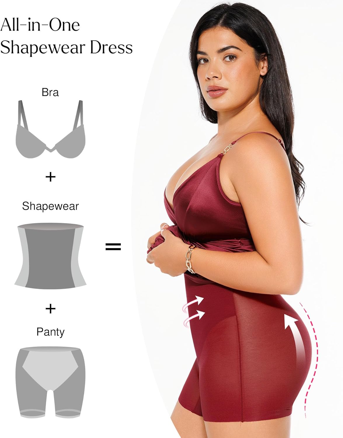 Popilush women's sexy maxi dress in [color] featuring deep V neckline, ruched shapewear detailing, and side slit — view 4