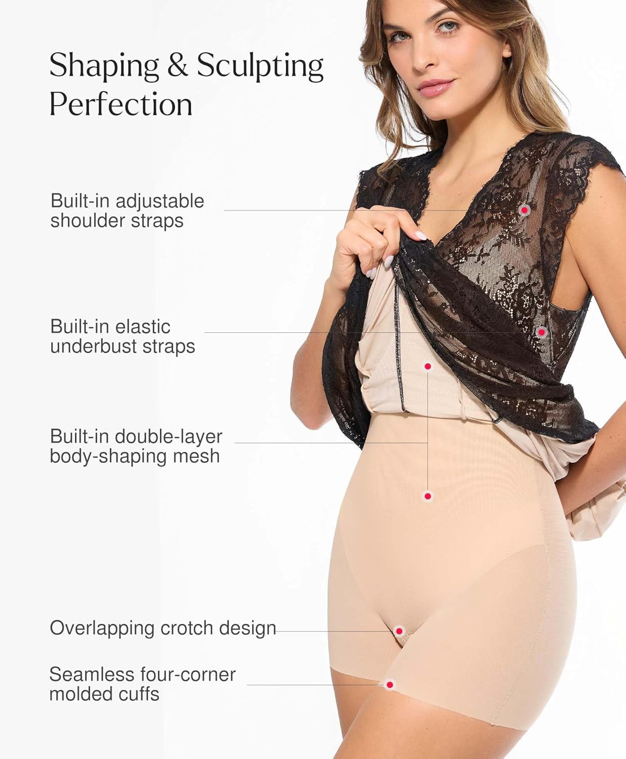 Popilush women's lace sleeveless maxi shapewear dress in {color}, V-neck neckline, wedding guest style — view 3