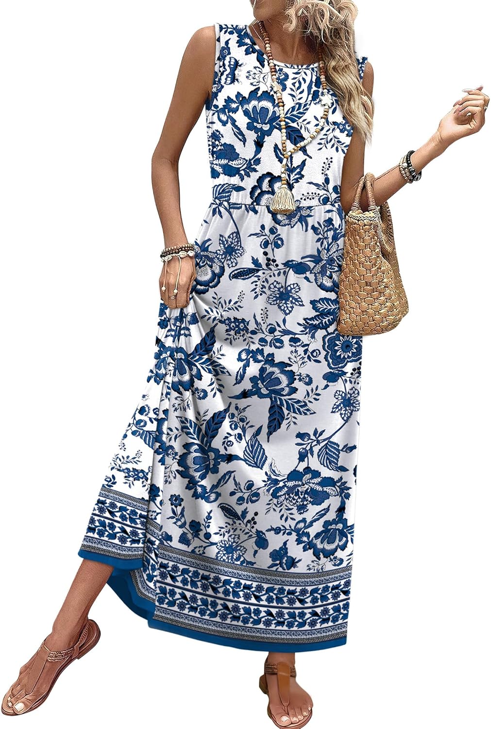 WIHOLL sleeveless A-line maxi dress in [COLOR] with pockets, boho summer style — view 1