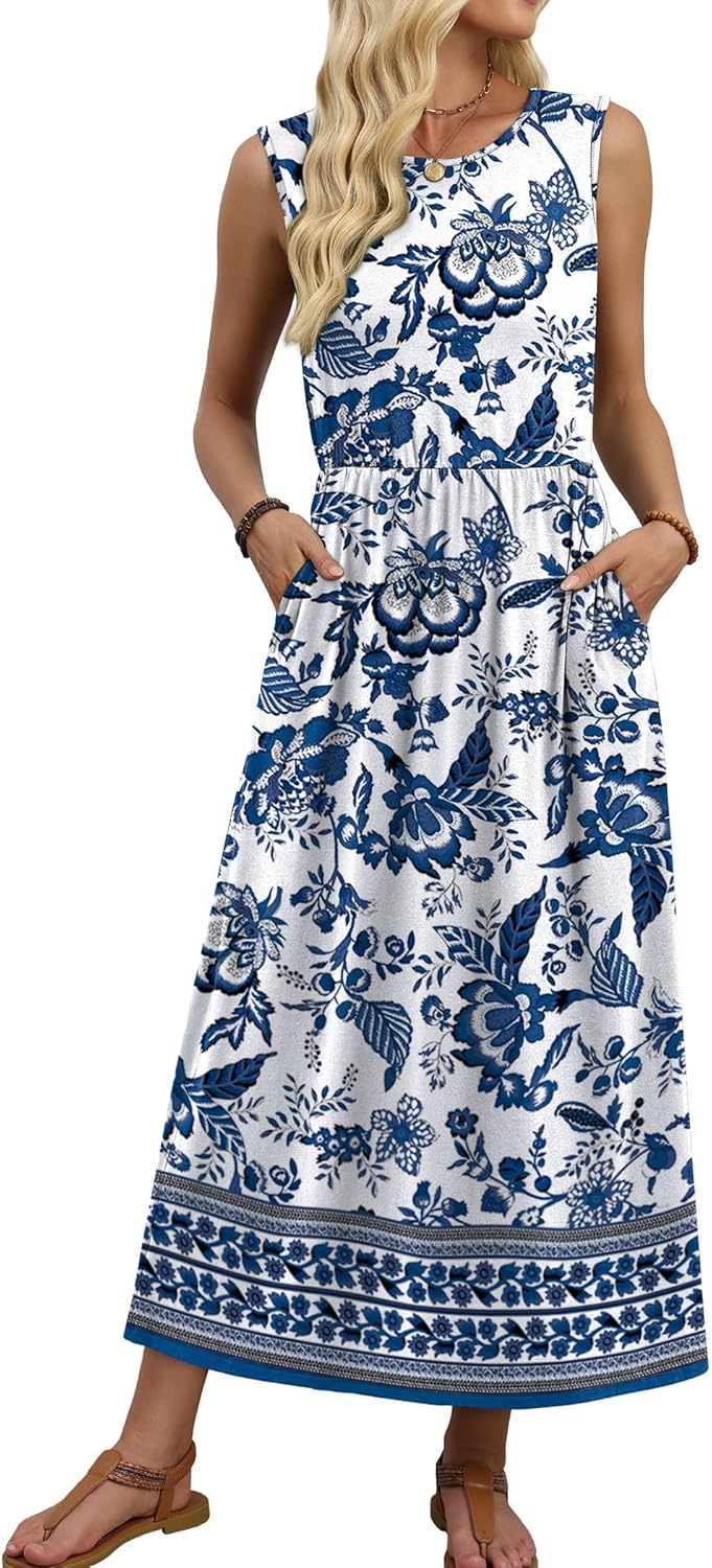WIHOLL sleeveless A-line maxi dress in [COLOR] with pockets, boho summer style — view 3