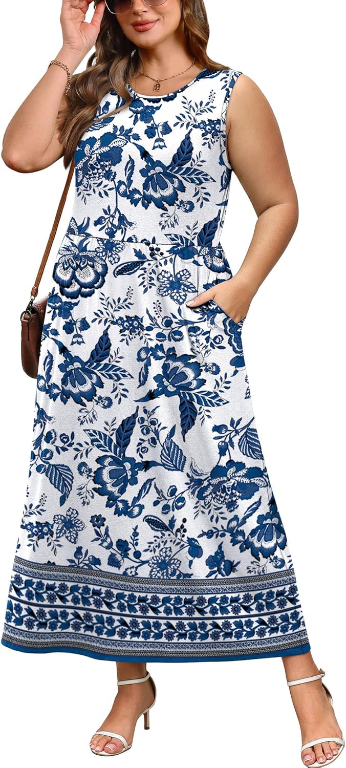 WIHOLL sleeveless A-line maxi dress in [COLOR] with pockets, boho summer style — view 4