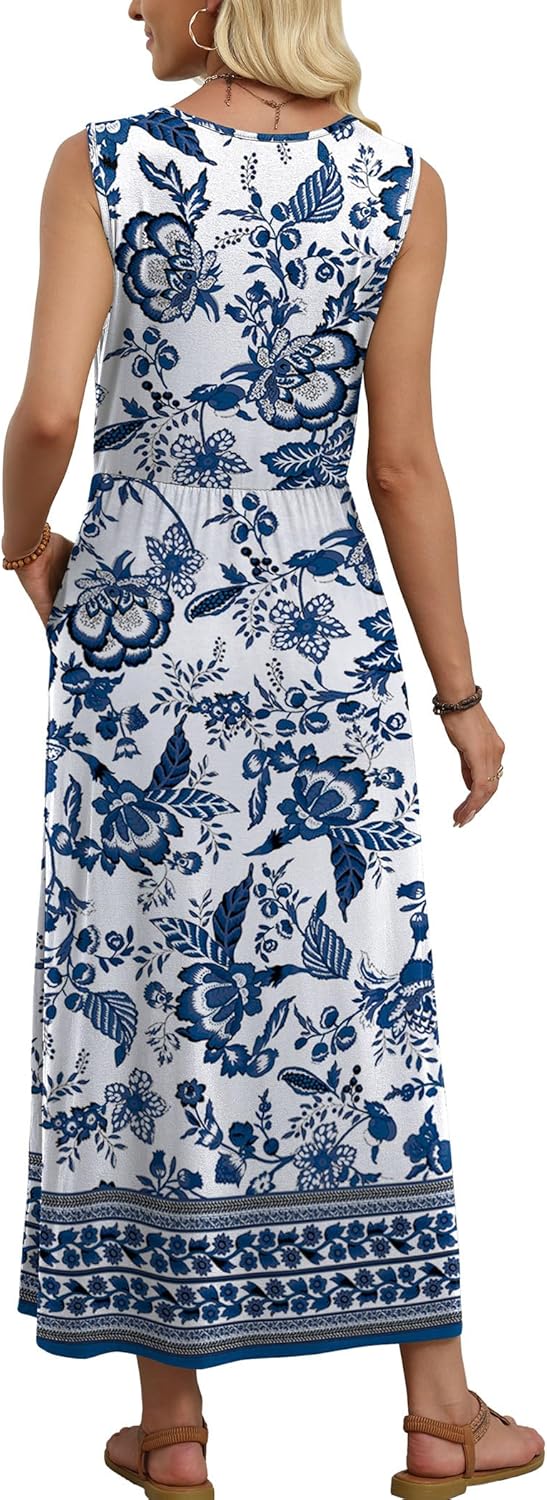 WIHOLL sleeveless A-line maxi dress in [COLOR] with pockets, boho summer style — view 2