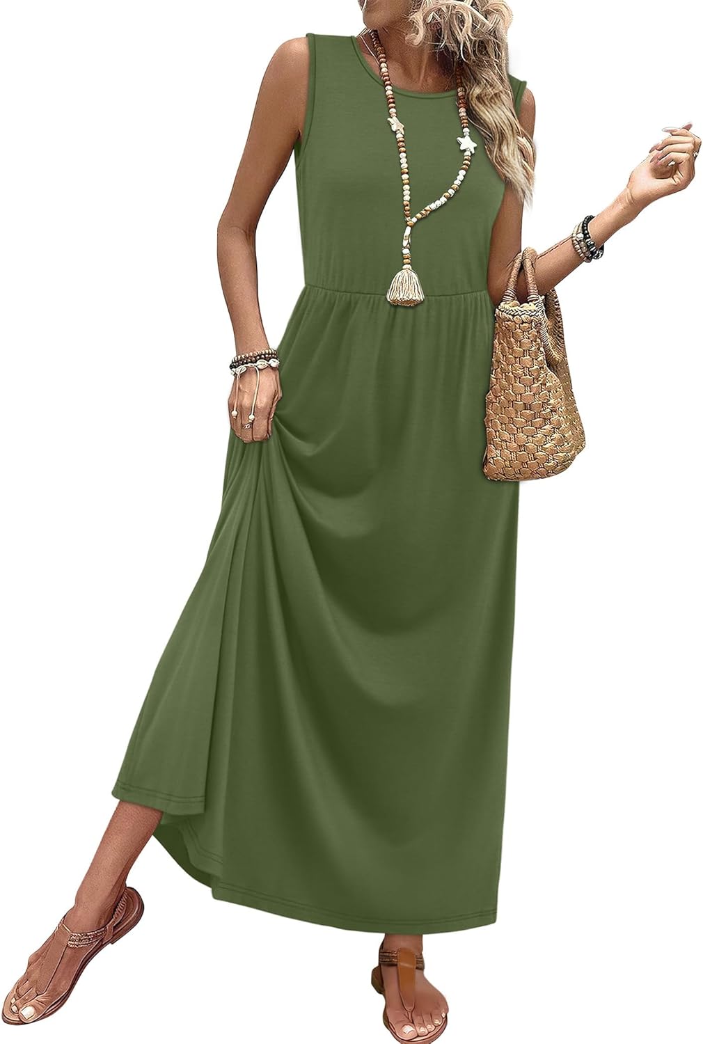WIHOLL sleeveless A-line maxi dress in [COLOR] with pockets, boho summer style — view 5