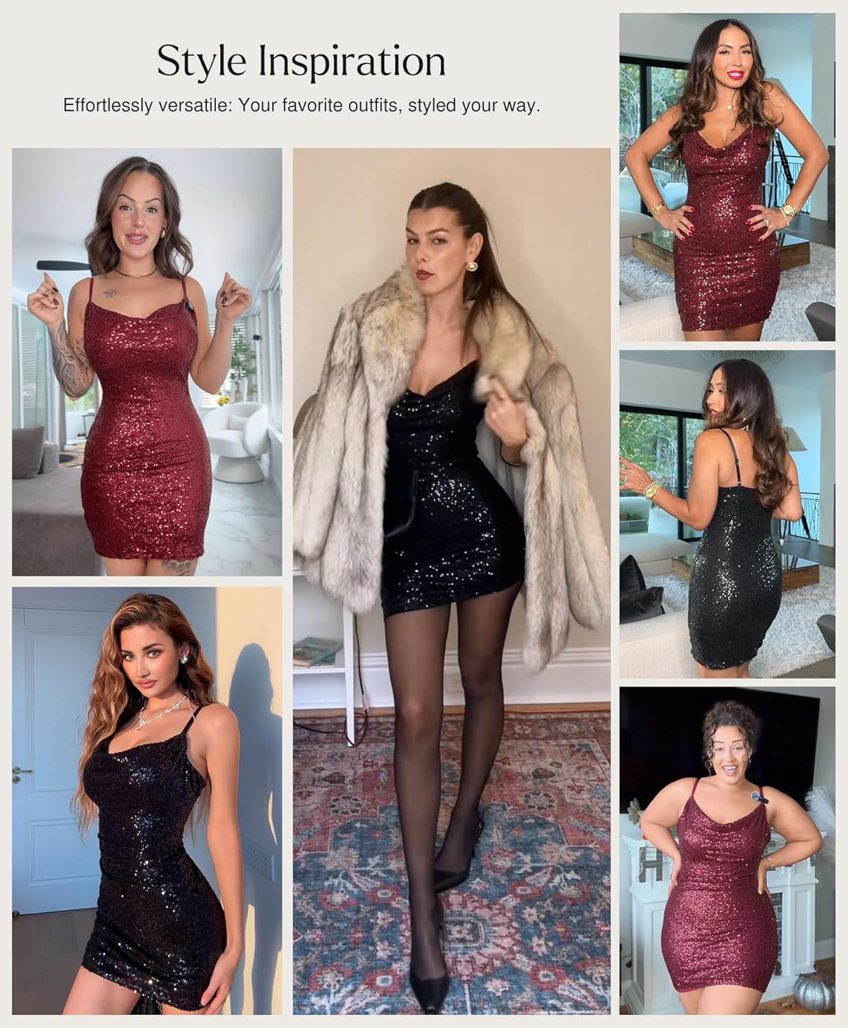 Popilush sequin mini dress in [color] with cowl neck and bodycon silhouette, styled for [party/cocktail occasion] — side