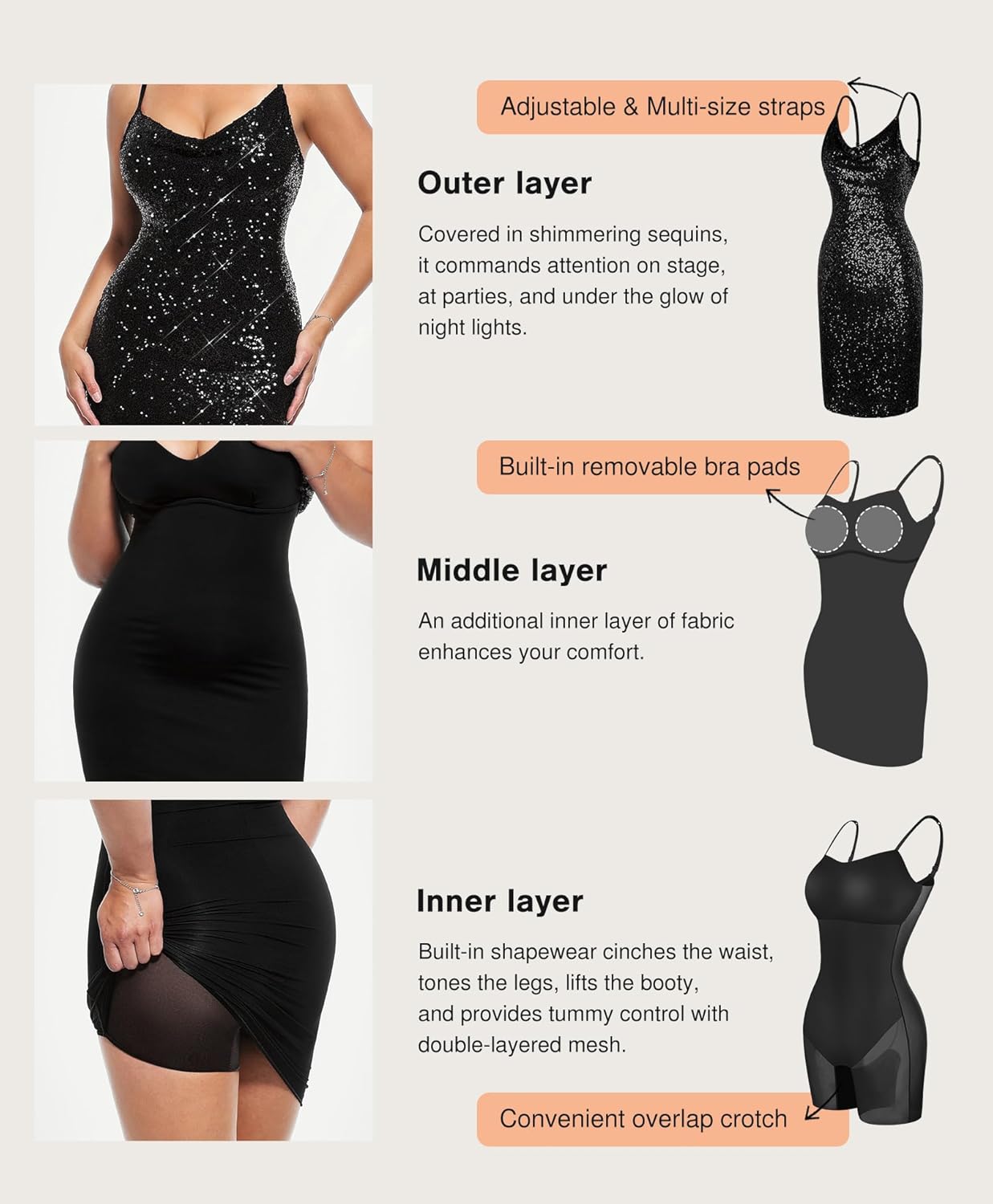 Popilush sequin mini dress in [color] featuring cowl neck bodycon silhouette and slimming shapewear for cocktail parties — view 4