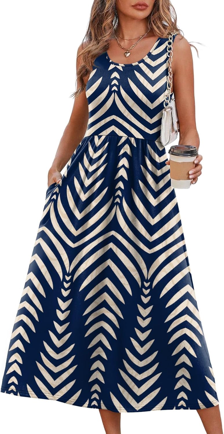 WIHOLL flowy midi sundress in [color] with pockets, casual boho beach vacation dress — view 1