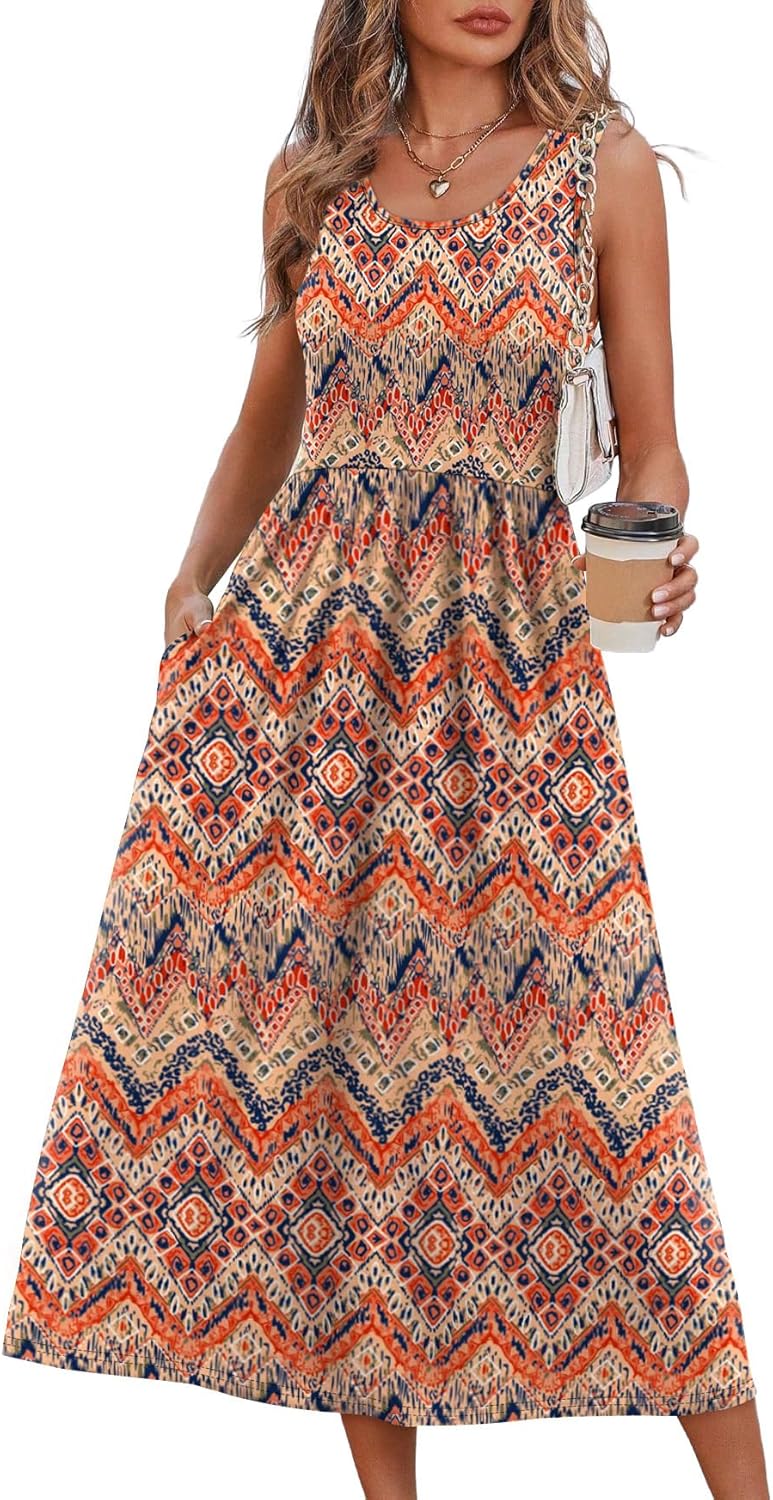WIHOLL flowy midi sundress in [color] with pockets, casual boho beach vacation dress — view 3