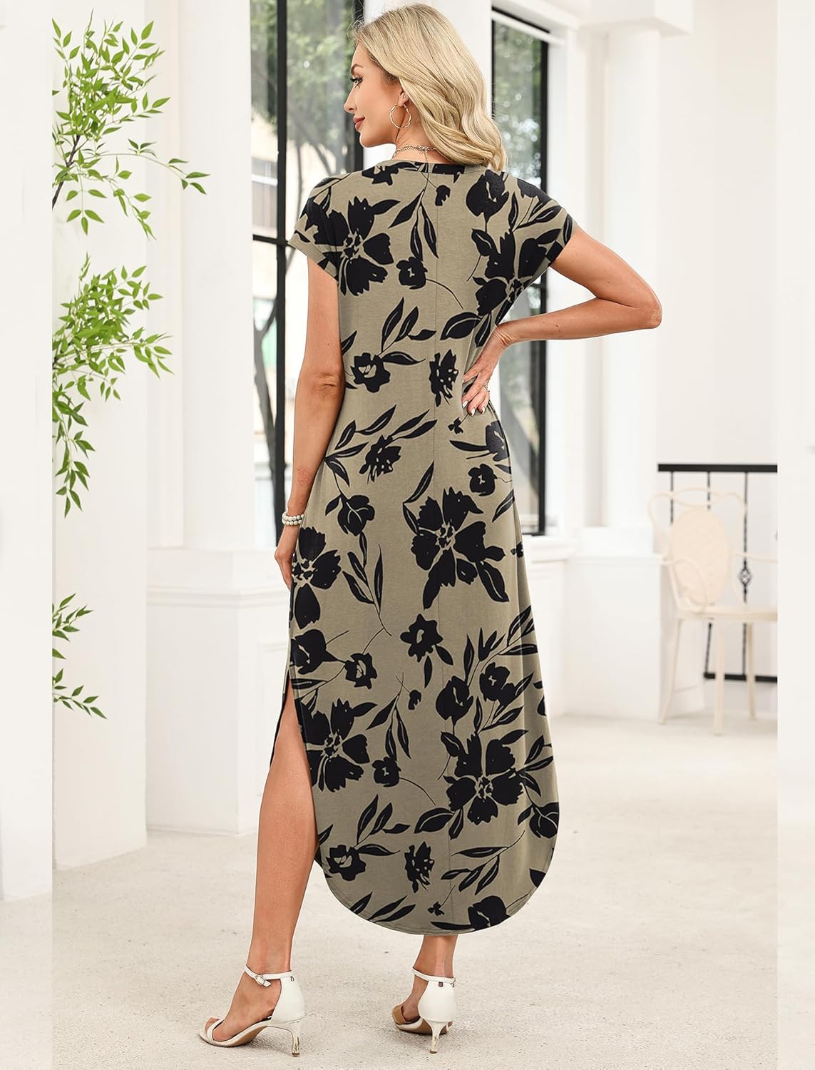 WIHOLL summer maxi dress with cap sleeves in [color] featuring crew neckline and functional pockets — view 2