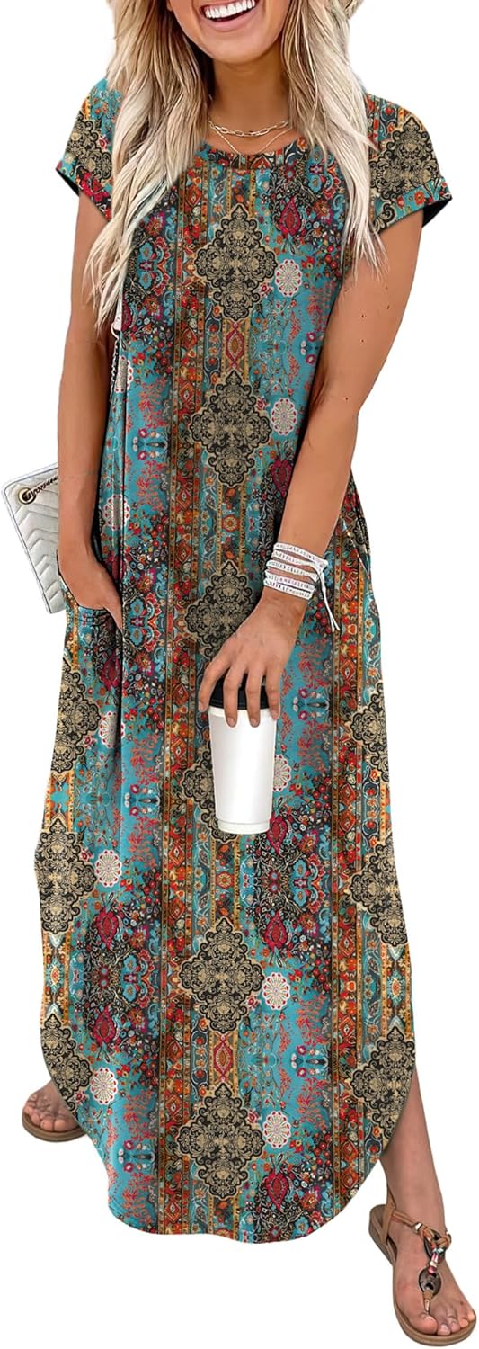 WIHOLL summer maxi dress with cap sleeves in [color] featuring crew neckline and functional pockets — view 3
