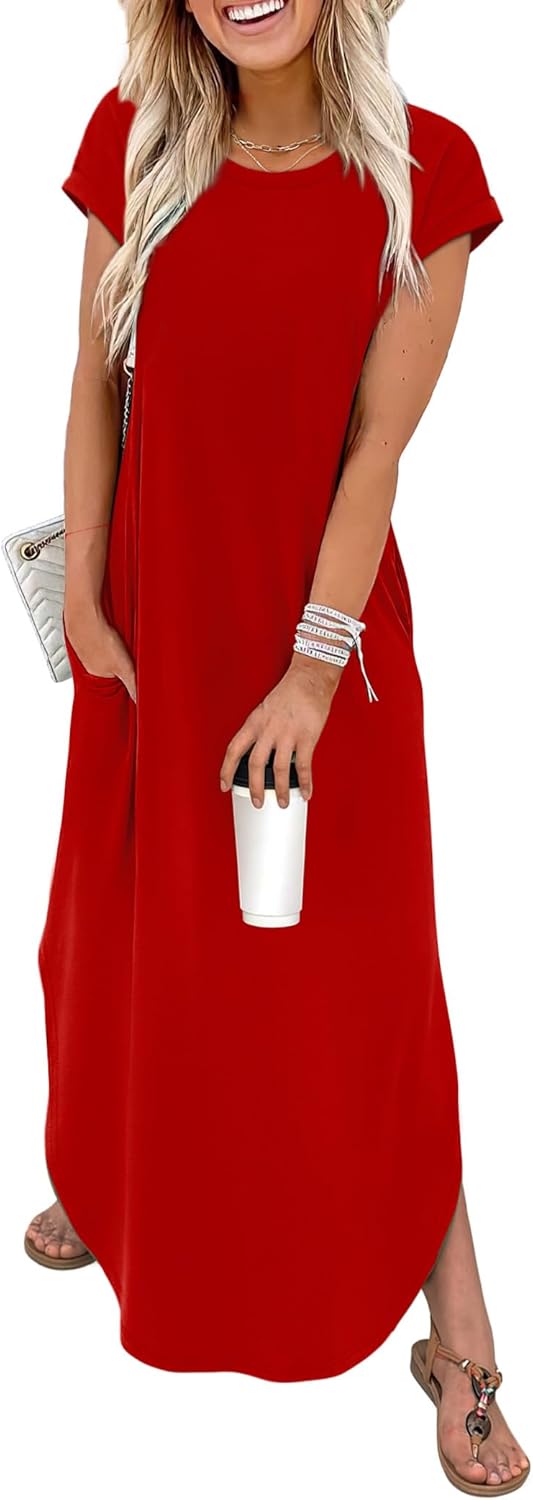 WIHOLL summer maxi dress with cap sleeves in [color] featuring crew neckline and functional pockets — view 4