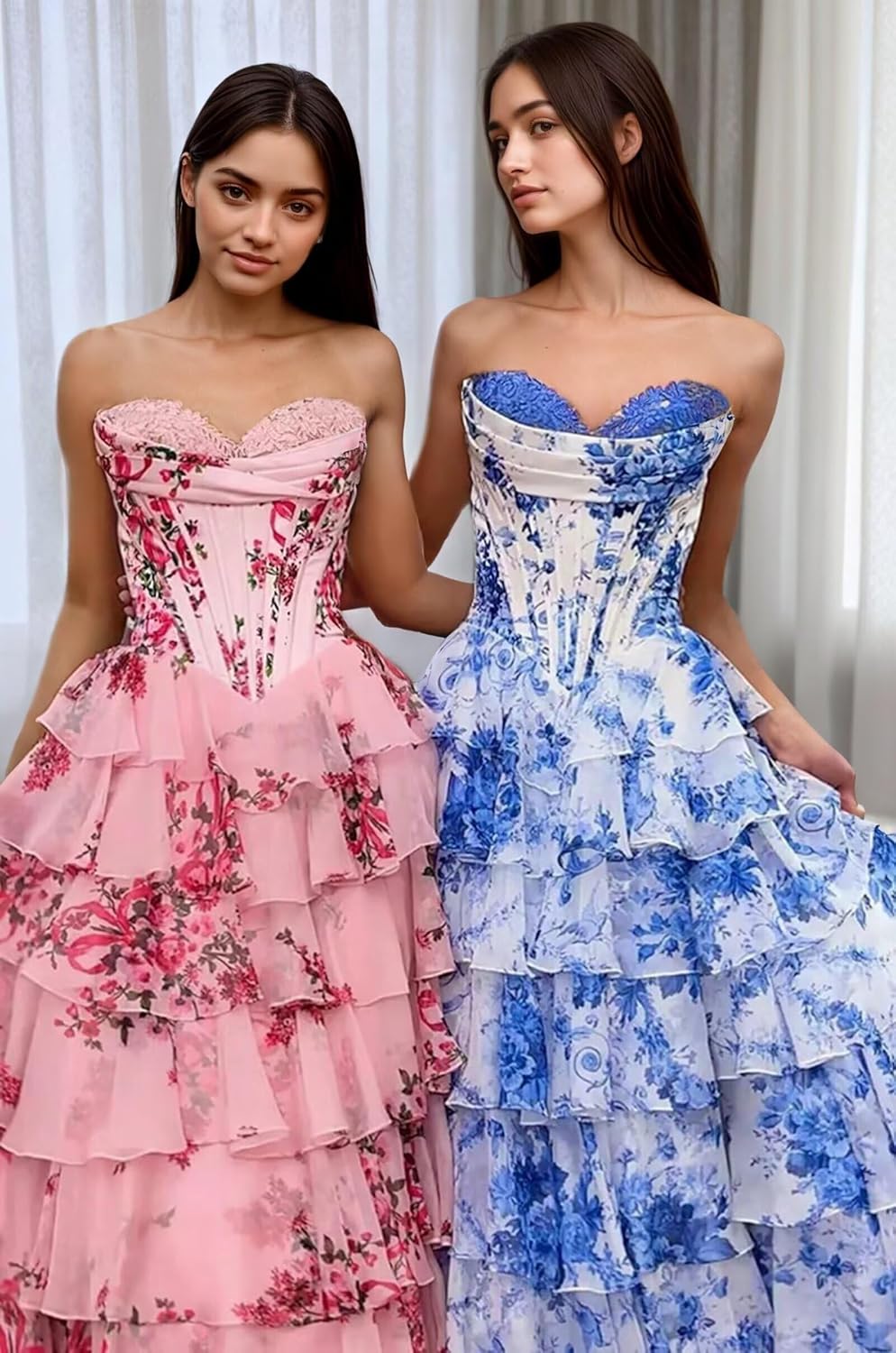 BABYONLINE D.R.E.S.S. women's floral print tiered prom dress in [color] with sweetheart neckline and slit detail — view 3