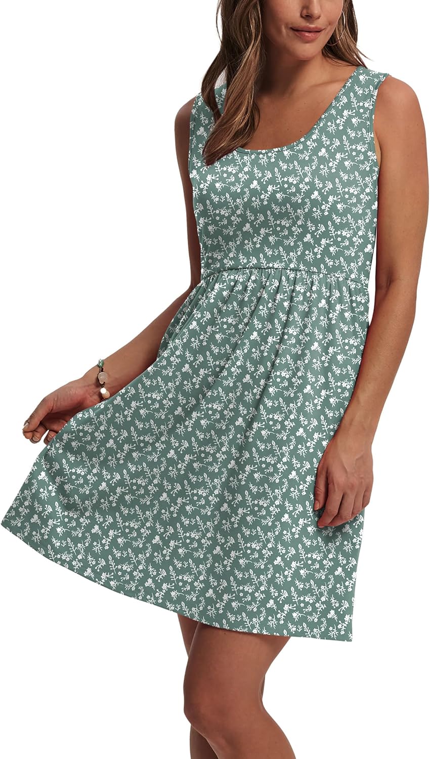 WIHOLL women's sleeveless A-line summer sundress in [COLOR] with pockets and [PATTERN] — view 3