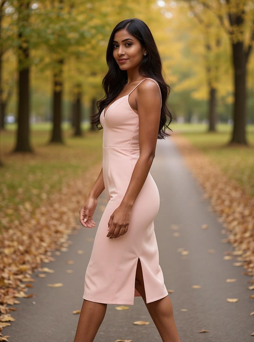 Dress the Population Lyla plunging sleeveless fitted midi sheath dress in [color] for date night — view 5b
