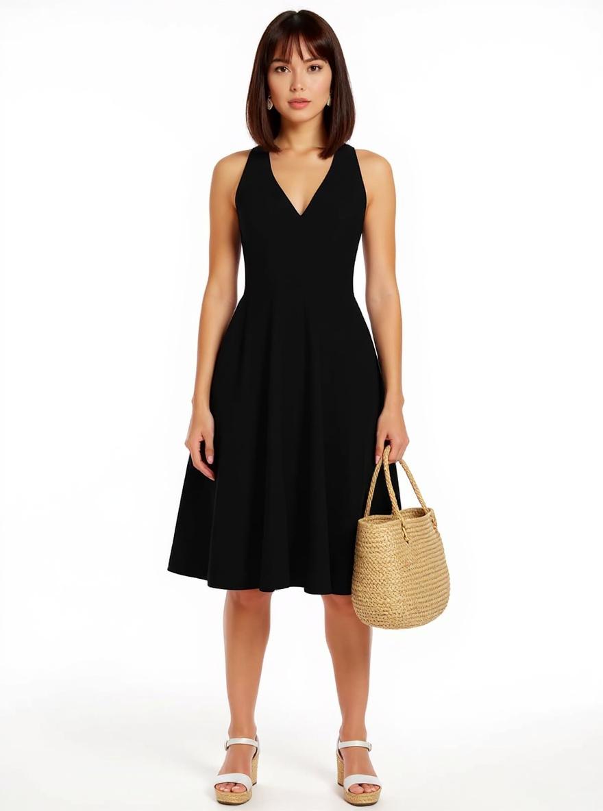 Women's sleeveless fit and flare midi dress in [color] for [wedding/date night/casual wear] — view 5a