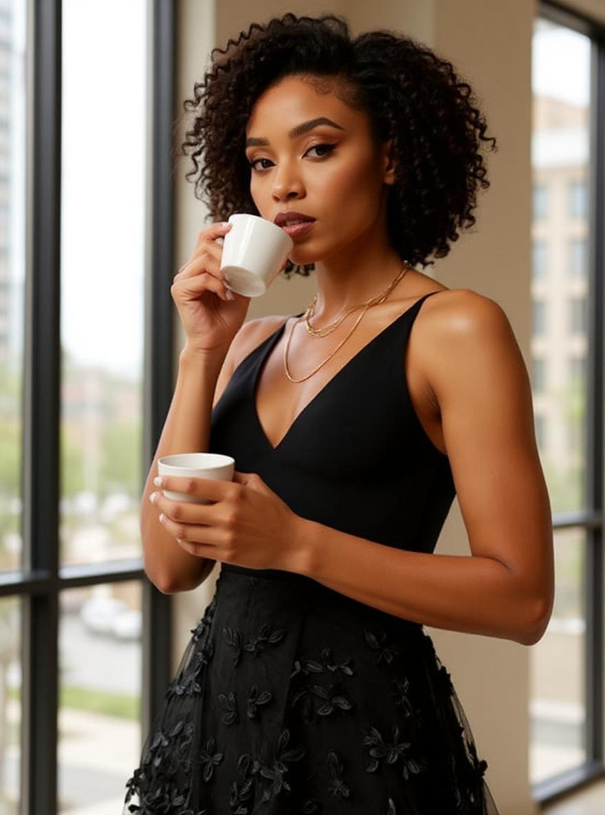 Sleeveless fit and flare midi dress with plunging neckline in [color], styled for date night — view 6