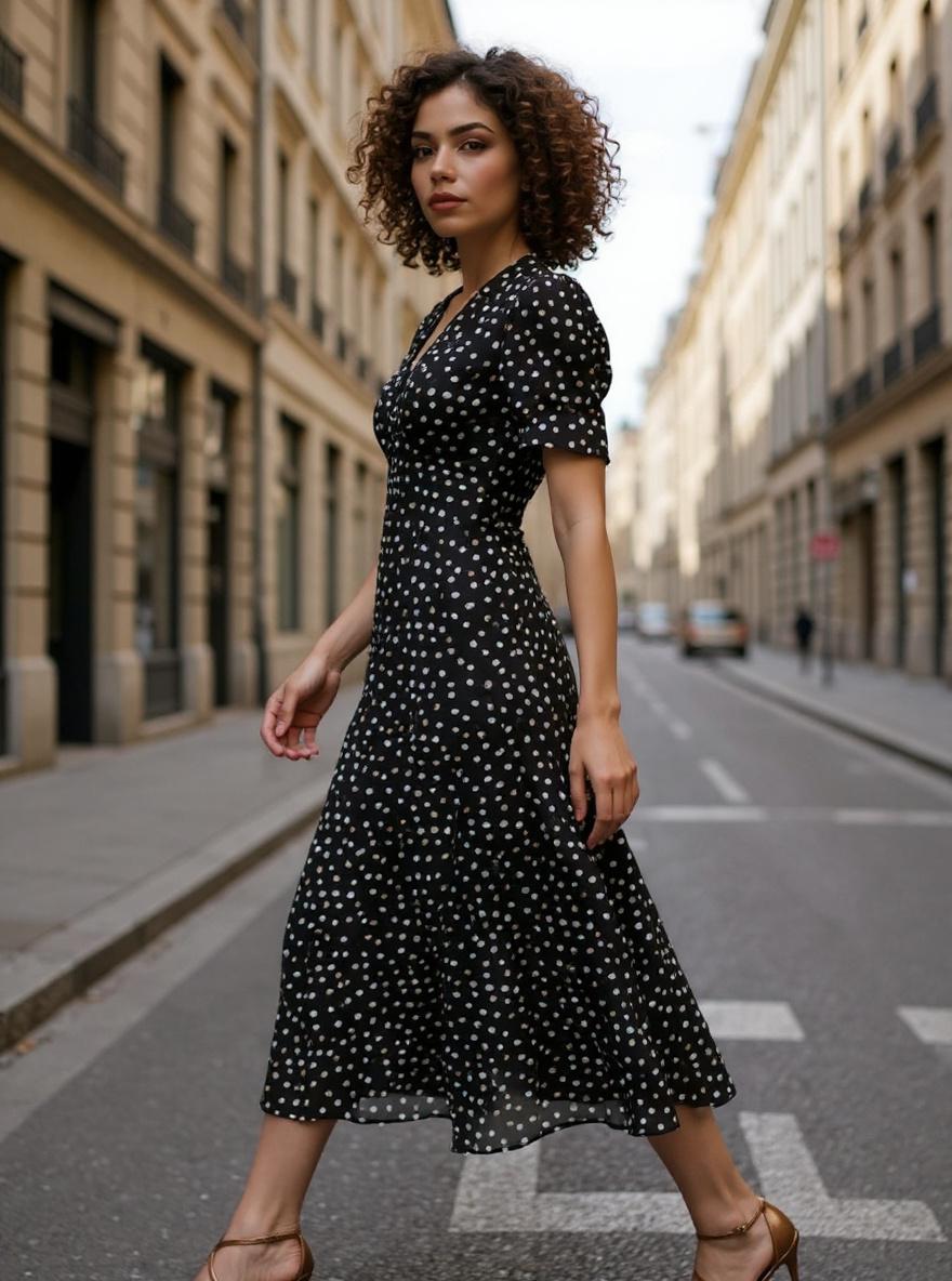 DKNY women's short sleeve button front fit and flare midi dress in [color], styled for work or casual occasions — view 5b